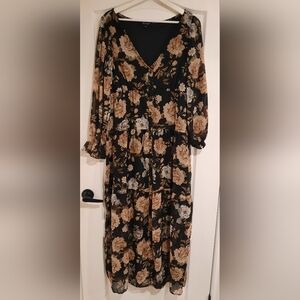 Floral Long Sleeve Maxi Vneck Boho Dress